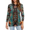 Women's Fashion Casual Lapel Short 3/4 Sleeve Print Shirt Women's Button Up Tops