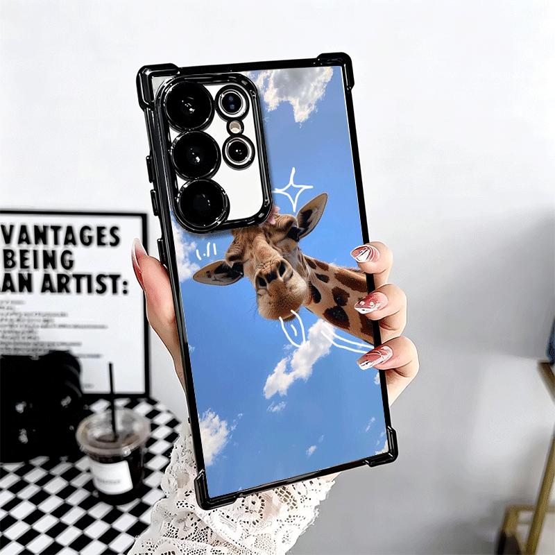 Giraffe Animal Pattern Plating Phone Case For Samsung Galaxy S24 S25 FE S26 Edge S23 Ultra S22 S21 Plus S20 Anti-Fall Airabag Co