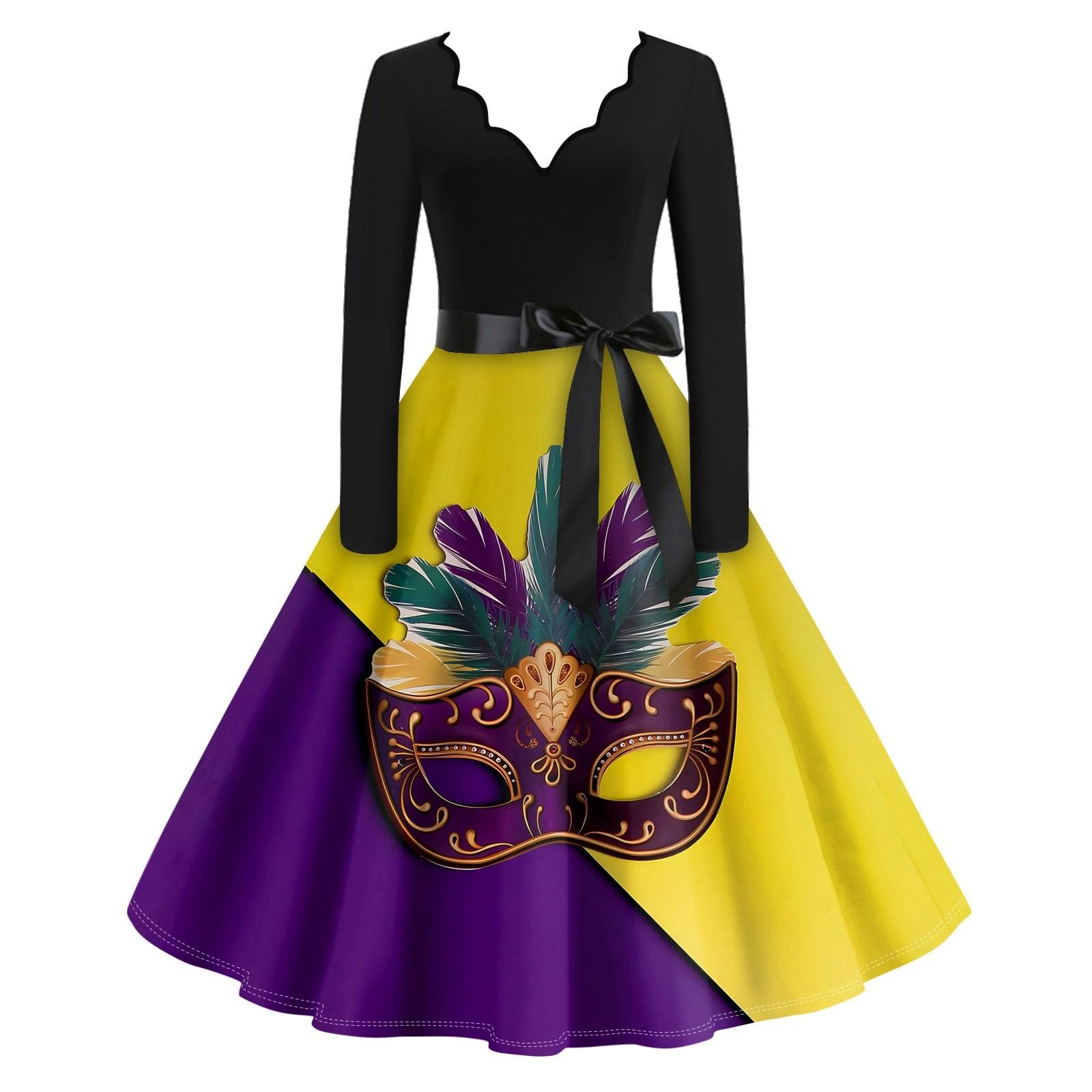 

Женское повседневное модное платье с V-образным вырезом и длинным рукавом с принтом в винтажном стиле XXXXXL жёлтый