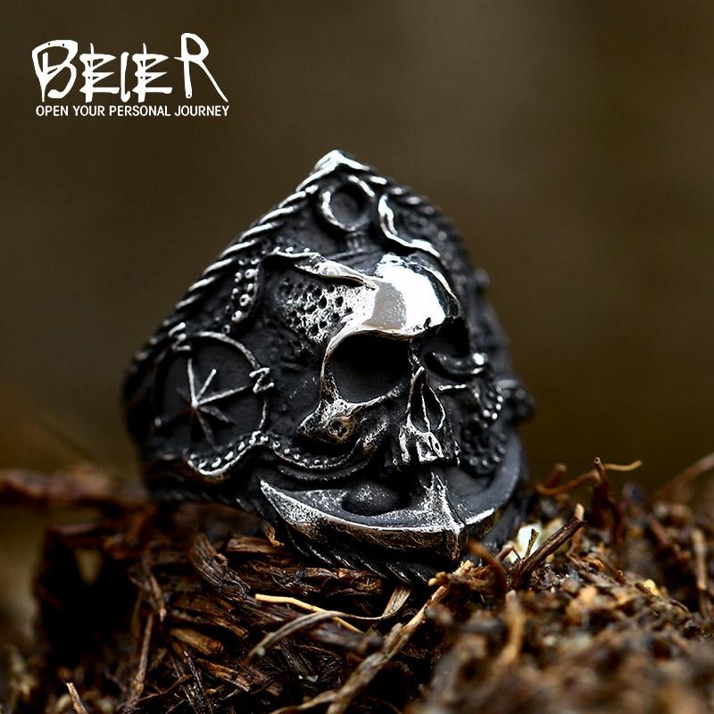 BEIER Edelstahl Antik Mode Herrenringe Totenkopf Oktopus Edelstein Tier Retro Punk Gothic Biker Schmuck Großhandel