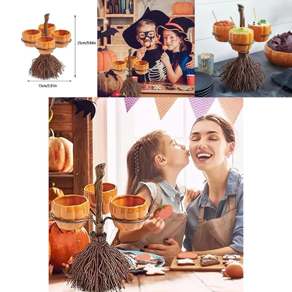 Delightful Resin Pumpkin Cup And Broom Display Accessories Perfect For Halloween Celebrations
