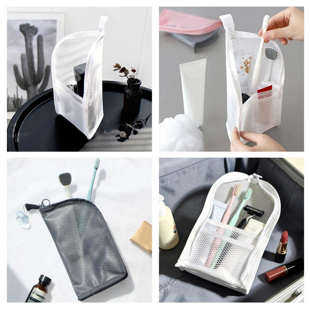 Standing Mesh Toiletry Bag, Portable Cosmetic Organizer for Travel, Waterproof Makeup Storage Pouch, Washable Travel Case