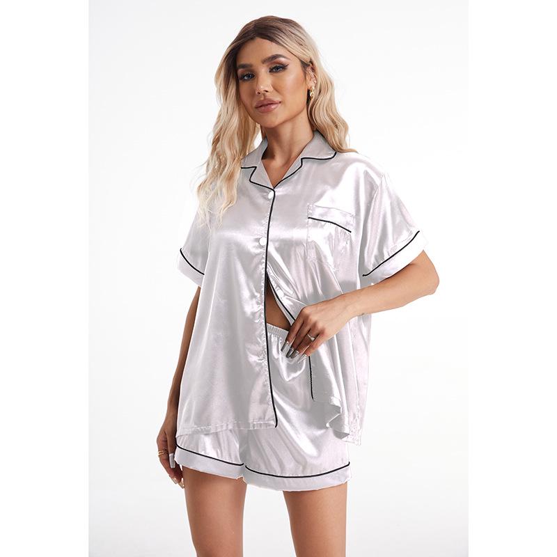 

Женский пижамный комплект из искусственного шелка в европейском и американском стиле с коротким рукавом - Доступны большие размеры Medium белый