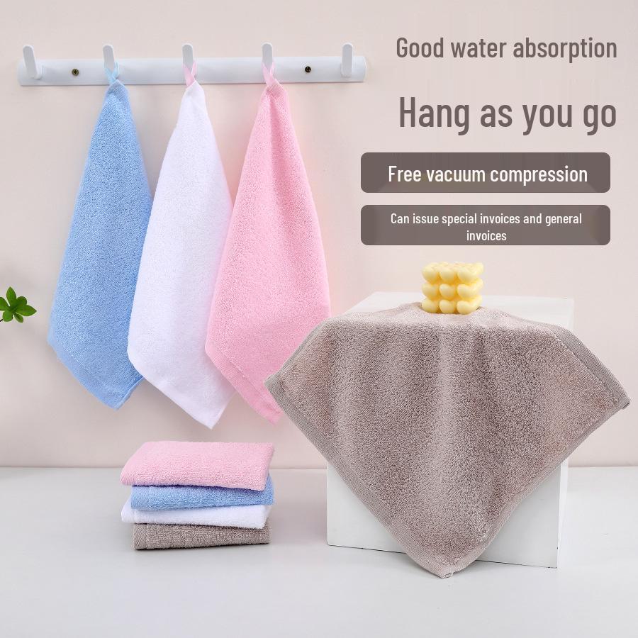 Solid Color Pure Cotton Absorbent Hanging Face Towel: Quick-drying, Thin Square Design for Household Use