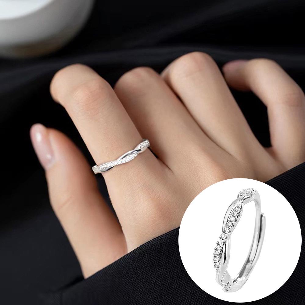 Exquisiter offener Goldring: Japanischer & Koreanischer Stil, Dünnes Band mit Diamanten besetzt, Stapelbarer & Eleganter Fingerschmuck