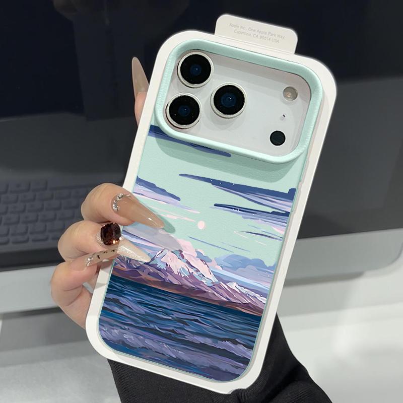Mountain Waves Print Case For iPhone 17 18 Pro Max Leather Texture Silicone Cover For iPhone 16 15 14 13 Pro Max 16E 17E