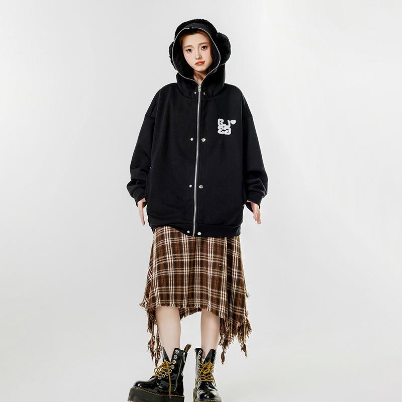 Brand simple hooded sweater cardigan women, spring loose retro coat trend