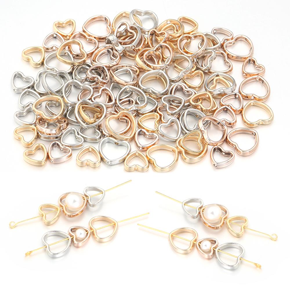 100 Stück Vergoldete Liebesherz Hohl CCB Perlen Kunststoff Lose Abstandshalter Perlen Für Schmuckherstellung DIY Halskette Armband Zubehör