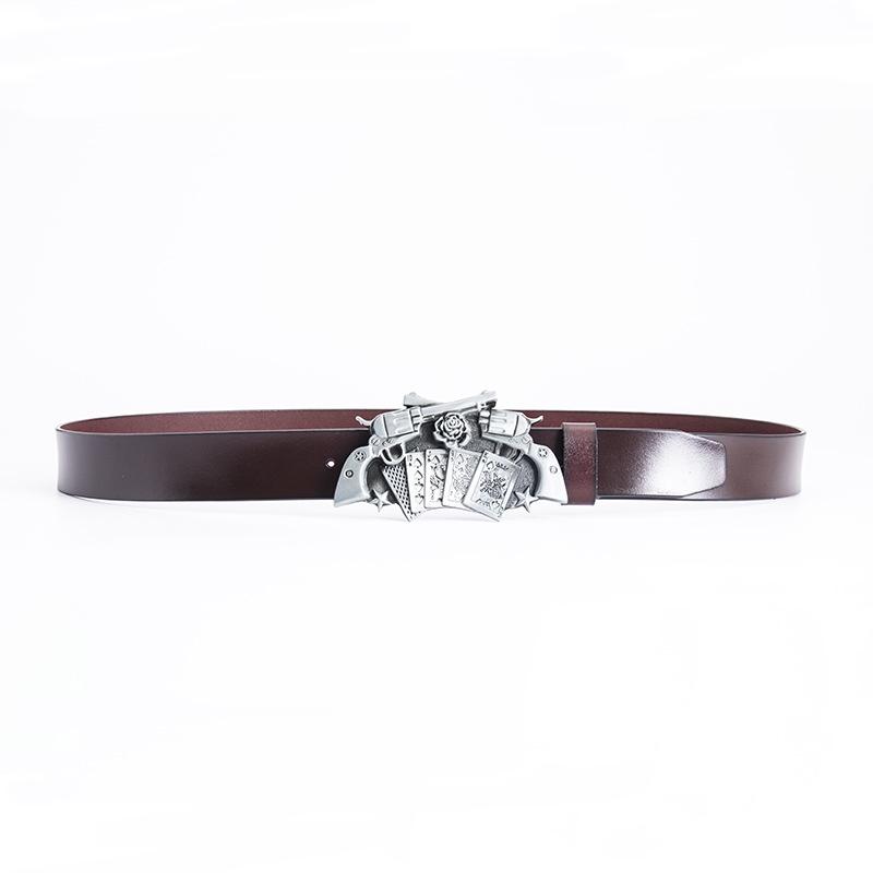Western Cowboy Double Gun Zinc Buckle Cowhide Belt for Men - Casual Adult Style