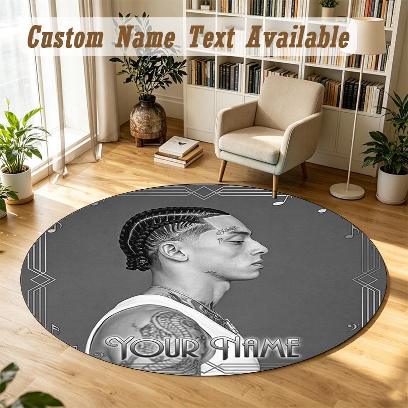 Round Rug Custom NameCentral Cee Pattern Non Slip Carpet Home Floor Decor
