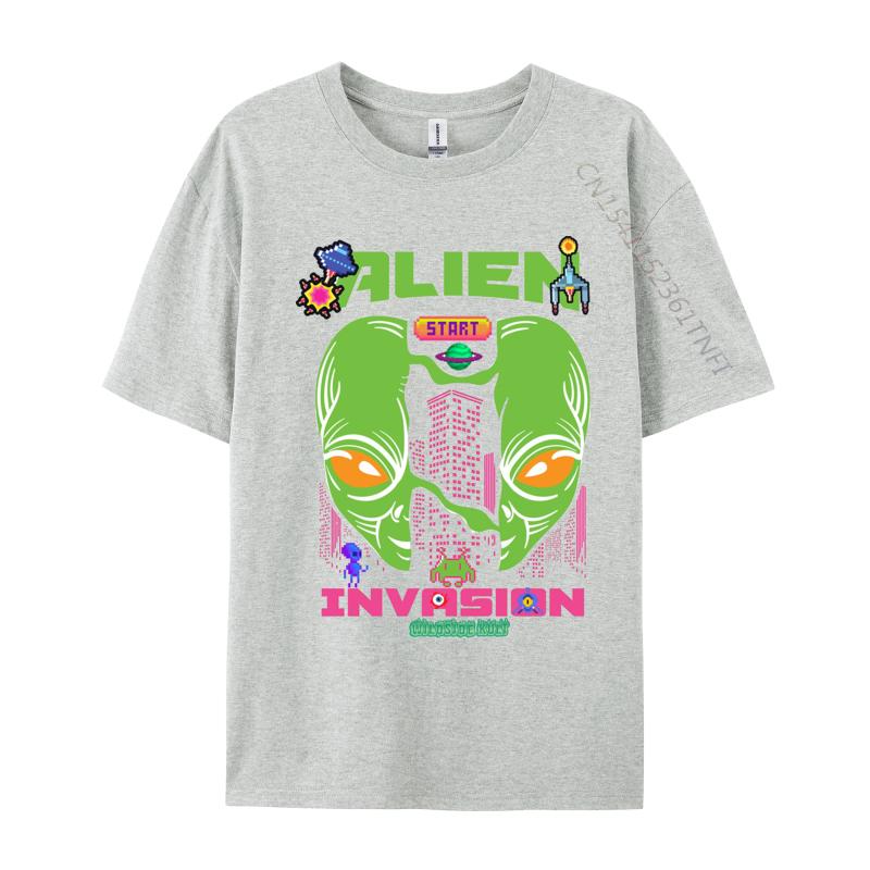 Brand Men T Shirt Printed Customized Top Tshirts Alien invasion retro T Shirts Round Collar Free Shipping