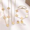 Europäisches 18K Gold Edelstahl Vierblättriges Kleeblatt Schmuckset: Armband, Halskette, Ohrringe für Damen