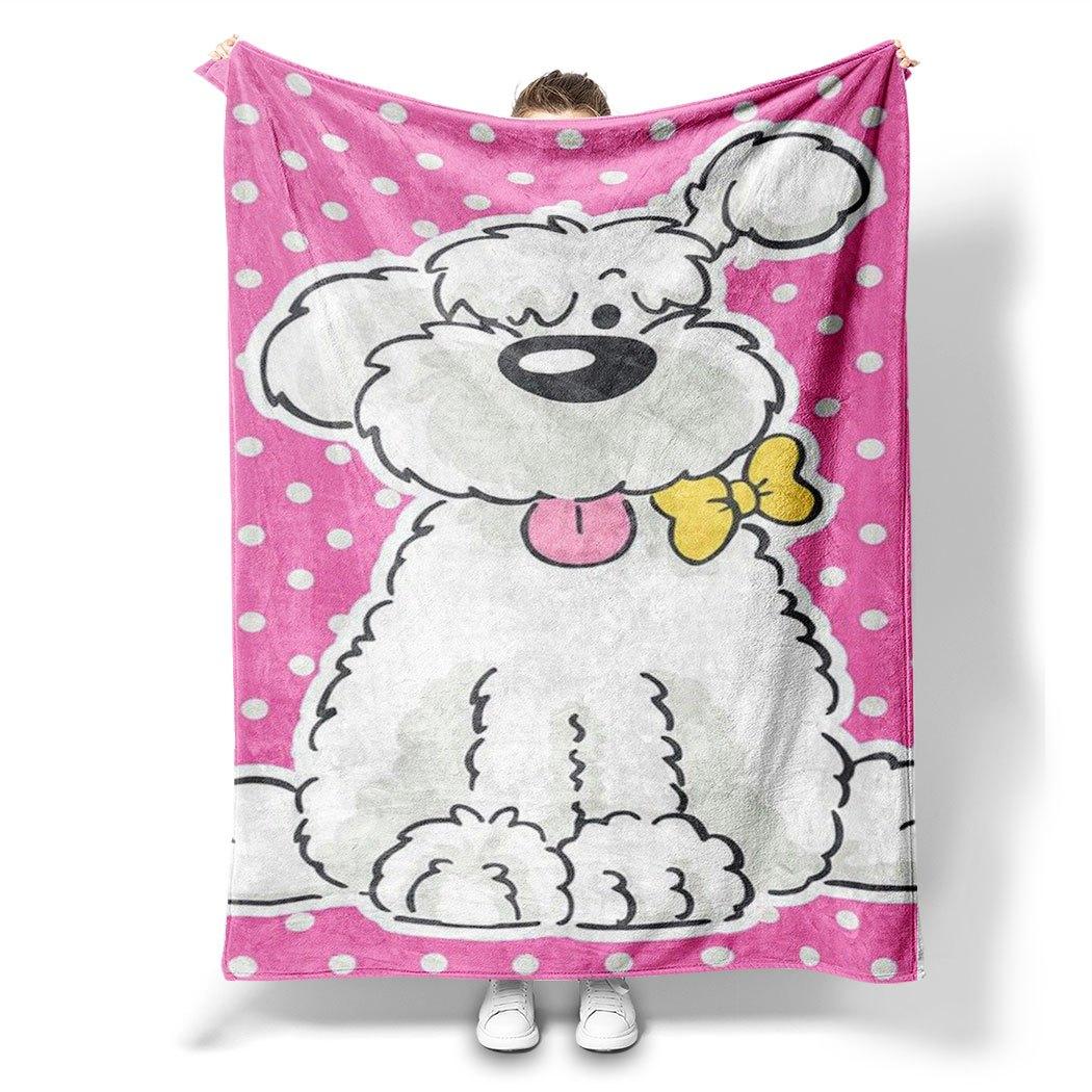 

Cute White Puppy Pink Polka Dot Flannel Throw Blanket Soft Cozy Fleece for Home Office Sofa Car Gift 80x120cm(31x47inch)