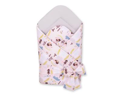 Soft Double-Sided Baby Wrap with Ties - Teddy Bears and Hedgehogs Pink