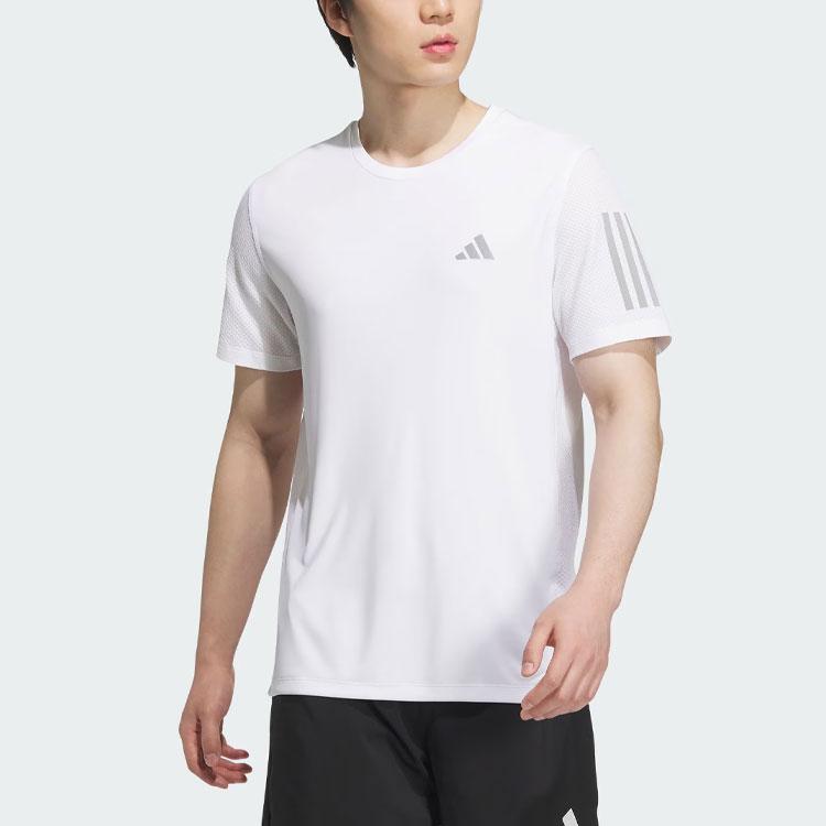 Adidas Reflective Stripe Sports Crew Neck Short Sleeve T-Shirt Men Tops White JF1472