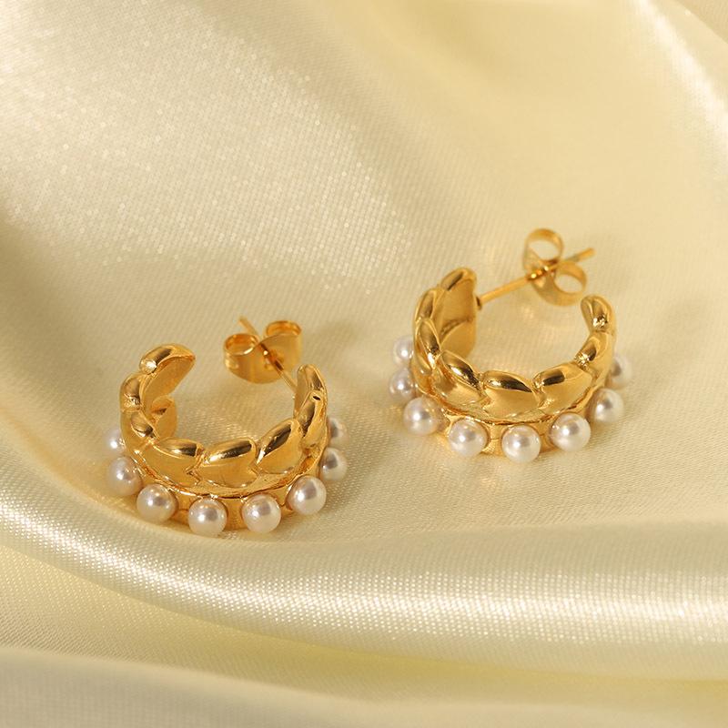  Stainless Steel mitation Pearls Fashion C Stud Earrings Prevent Allergy Metal Exquisite Waterproof Jewelry Gift
