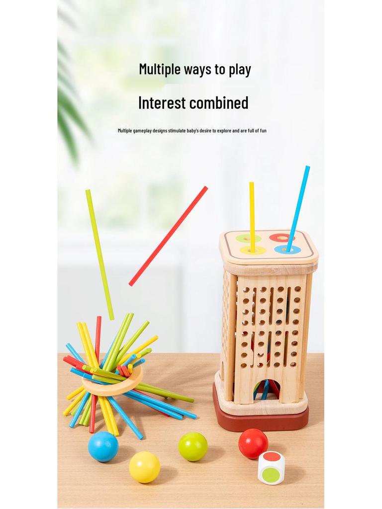 Kids' Wooden 3-in-1 Pick-Up Sticks Game: Dice, Color Recognition, Educational Parent-Child Interaction Table Toy