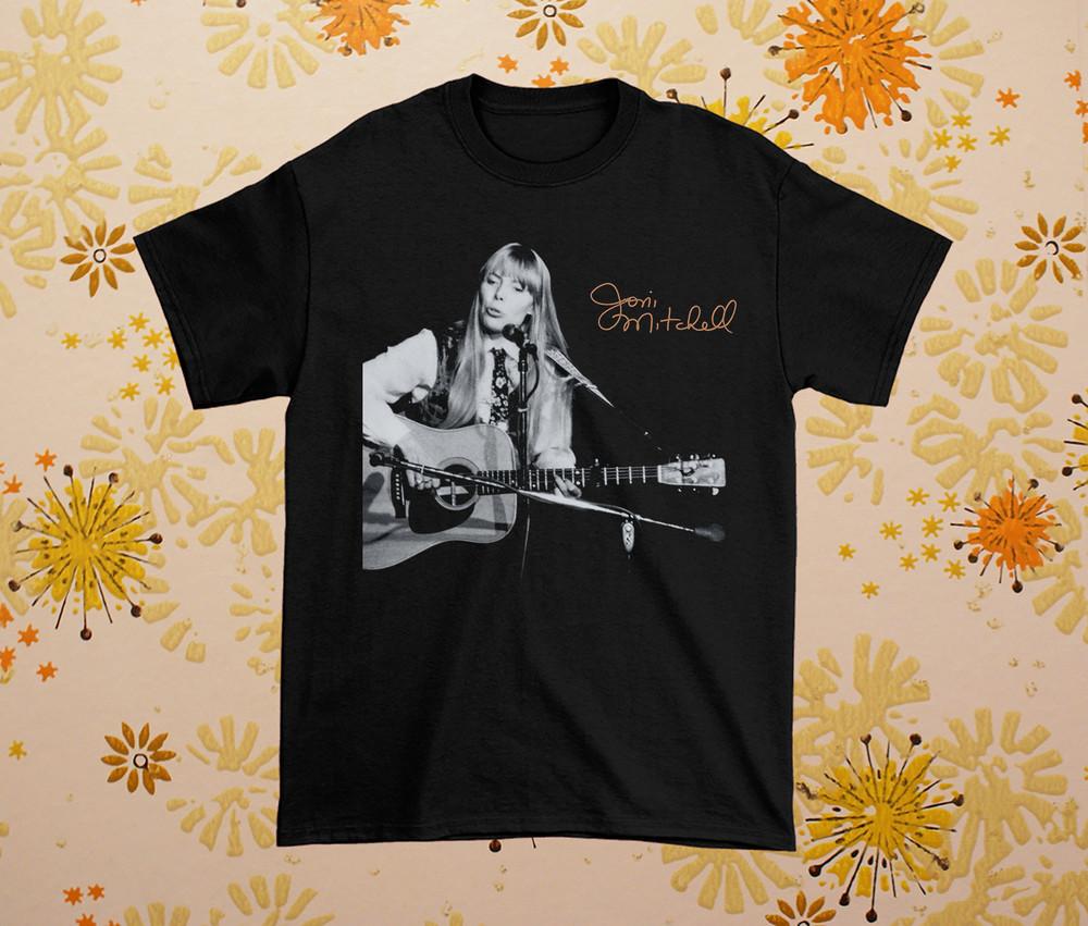 New Rare Joni Mitchell World Tour Cotton Full Size Unisex Black Shirt MM001 Unisex T-Shirt S