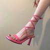 French niche thin fairy style high heels 2025 summer new popular cross-strap thick heel sexy sandals