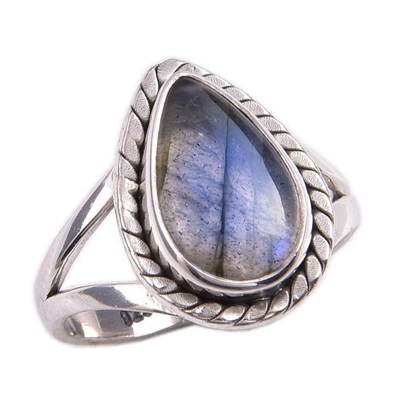 Natural Labradorite Gemstone 925 Solid Sterling Silver Jewelry Ring Size 8 f6V16