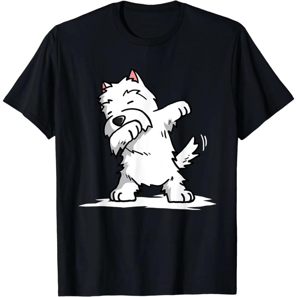 Dabbing Westie Funny West Highland White Terrier TShirt Men Women Clothing Fashion Graphic T Shirts Summer Streetwear Cotton