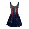 Women Plus Size Off Shoulder Strappy Sleeveless Dress Red White Blue Star Printed Fitted Waist Flared Hem