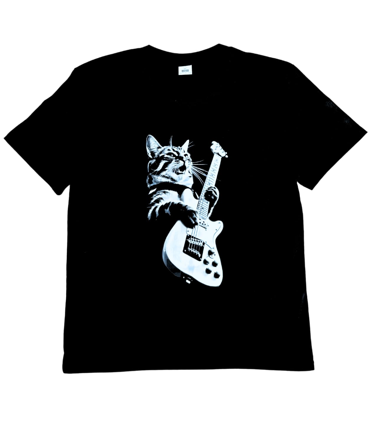 

UNIVERSTOCK Забавная футболка с принтом кота и гитары, мужская, рок, принт, рукав, хлопок, черная, лето/весна (JP, Алфавит, L, Черный) чёрный