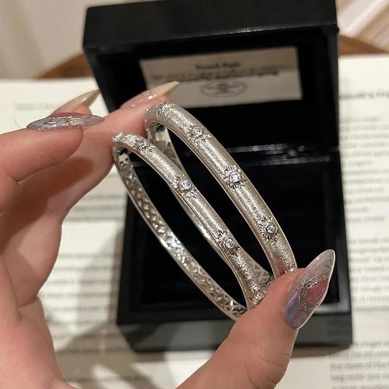 Light luxury brushed bangles for women new in fashion silver  inlay diamond star bracelets classic design fine  gift