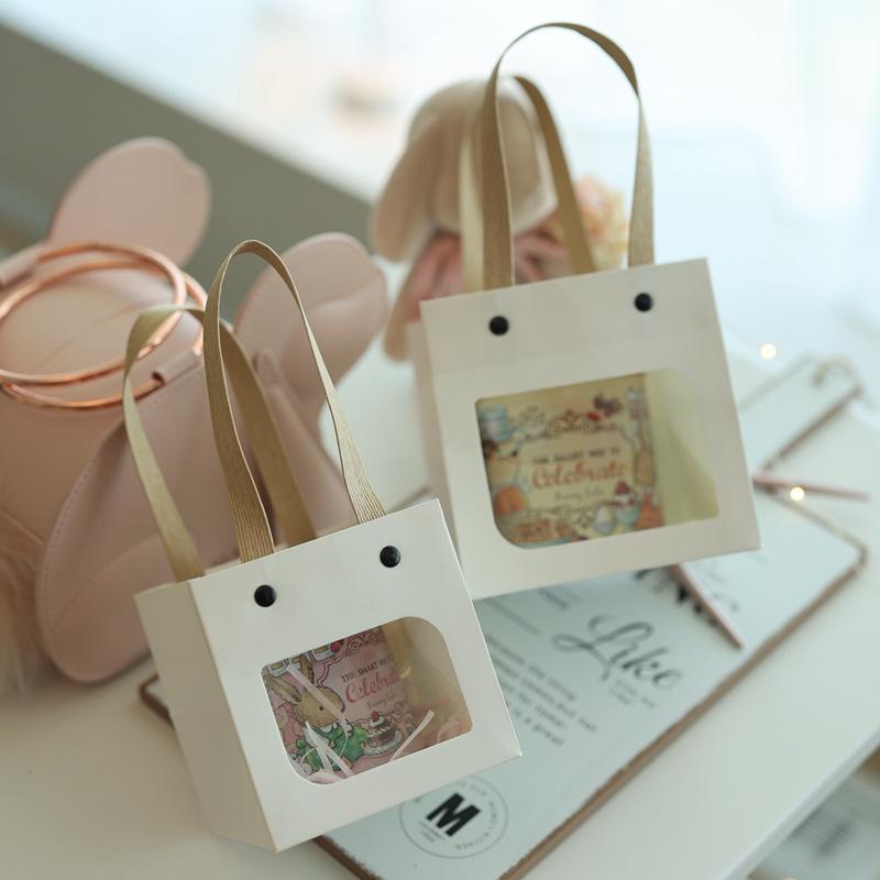 Small Qixi Gift Bag with Smiley Face, Kraft Paper, Square Window for Flowers