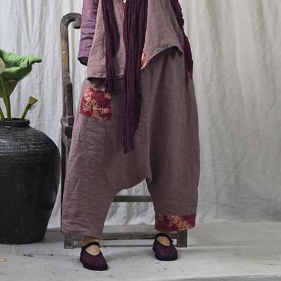 Ankle-length Pants Women Clothes Spring Vintage Trousers Loose Patchwork Elastic Waist Panelled Cross-pants