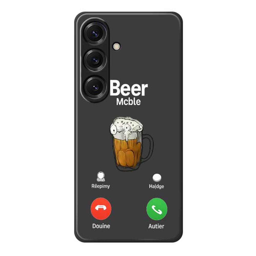 

For Samsung Galaxy S25 Case Beer Pattern Printing Straight Edge TPU Phone Back Cover Black