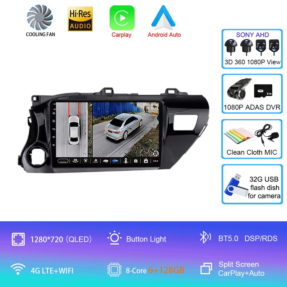For Toyota Hilux Pick Up AN120 2015-2020 RHD LHD 8Core 2 Din Android 14 Auto Car Radio Multimedia 2din Stereo Carplay GPS Dvd
