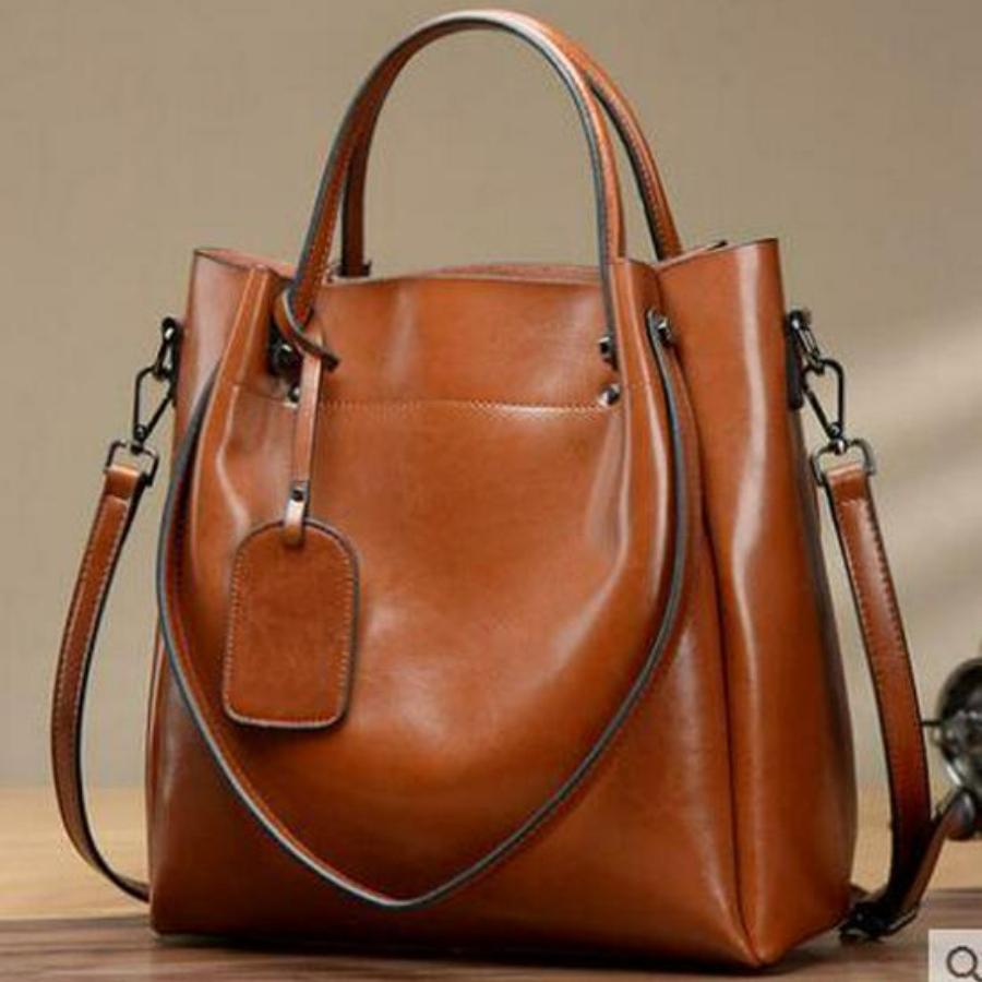 

Women s Waxed Cowhide Handbag: Genuine Leather Shoulder Messenger Bag, Korean Style, Large Casual Ladies Bag CLE коричневий