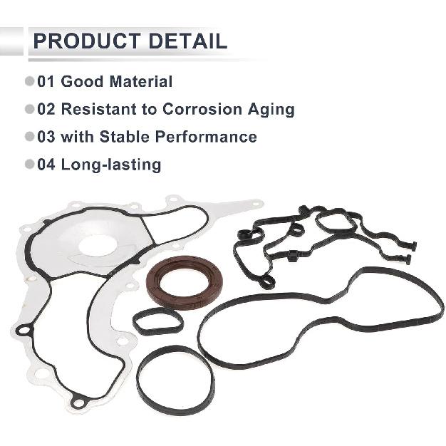 Engine Timing Cover Gasket Set TCS46162 for Jeep Wrangler 2012-2016 3.6L 3.2L Long-lasting Sealing Chain Case Cover Gasket Rubber,Metal 1 Set