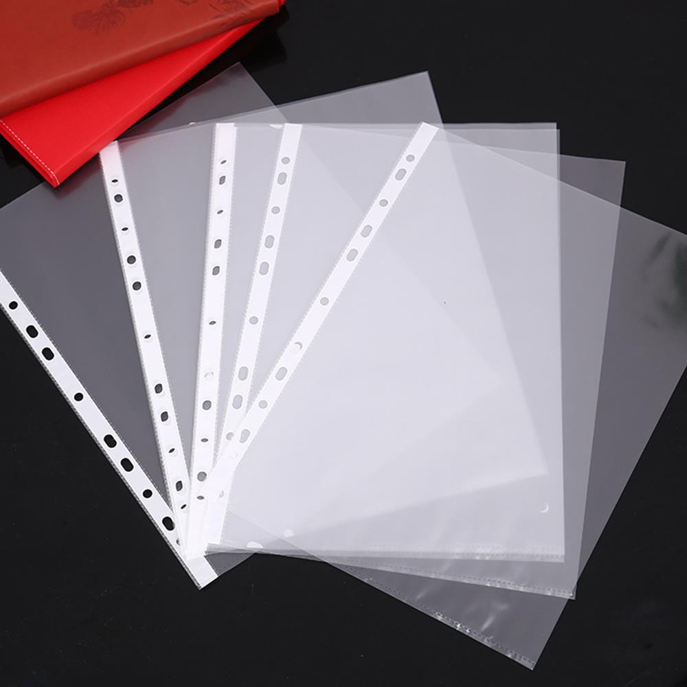100pcs 11 Holes Thickening Transparent Plastic Punched File Folders A4 Plastic File Folders PP Document Sleeves Protector