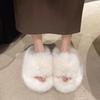 Aphixta Luxury Long Plush Furry Slipper Black Concise Women Indoor Bedroom Slippers Flat Heel Hair Slippers Round Toe Footwear