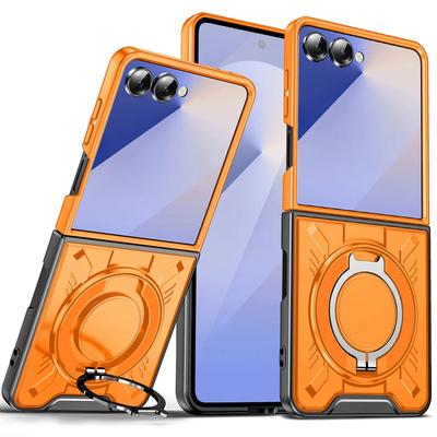 Phone Case For Samsung Galaxy Z Flip 7 Flip7 5G TPU+PC 360° Magnetic Ring Holder Shockproof Rugged Protection Cover Kickstand