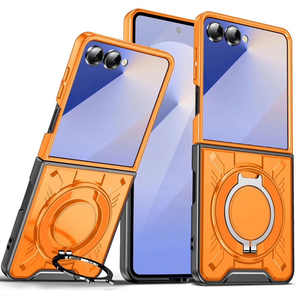 Phone Case For Samsung Galaxy Z Flip 7 Flip7 5G TPU+PC 360° Magnetic Ring Holder  Shockproof Rugged Protection Cover Kickstand