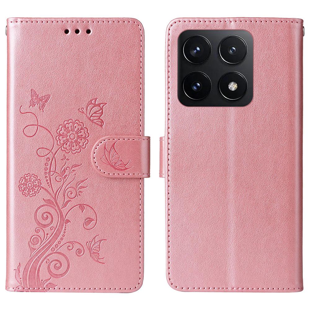 For Xiaomi 14T Leather Case Butterfly Floral Imprint Wallet Stand Cover