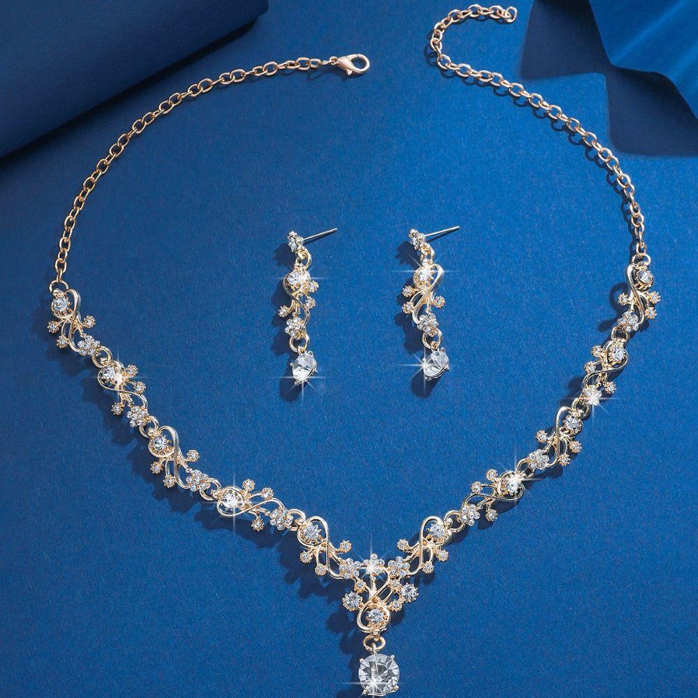 Crystal Earrings Claw Chain Necklace Bridal Rhinestone Jewelry Set Women