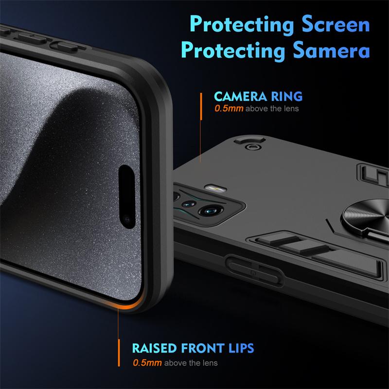 Armor Capa For Xiaomi Poco F4 GT Case Poko Little F4 GT F4GT PocoF4GT Cover Lens Protection Metal Ring Stand Holder Coque Fundas