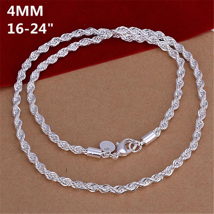 URMYLADY 16-24inch For Women Men Beautiful Fashion 925 Silver Charm 4mm Rope Chain Necklace Jewelry