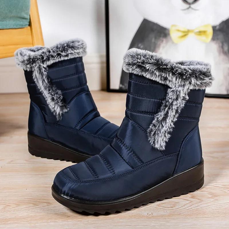 Non Slip Waterproof Snow Boots Women Plus Size 44 Faux Fur Platform Winter Boots Woman Warm Plush Ankle Booties Cotton Shoes