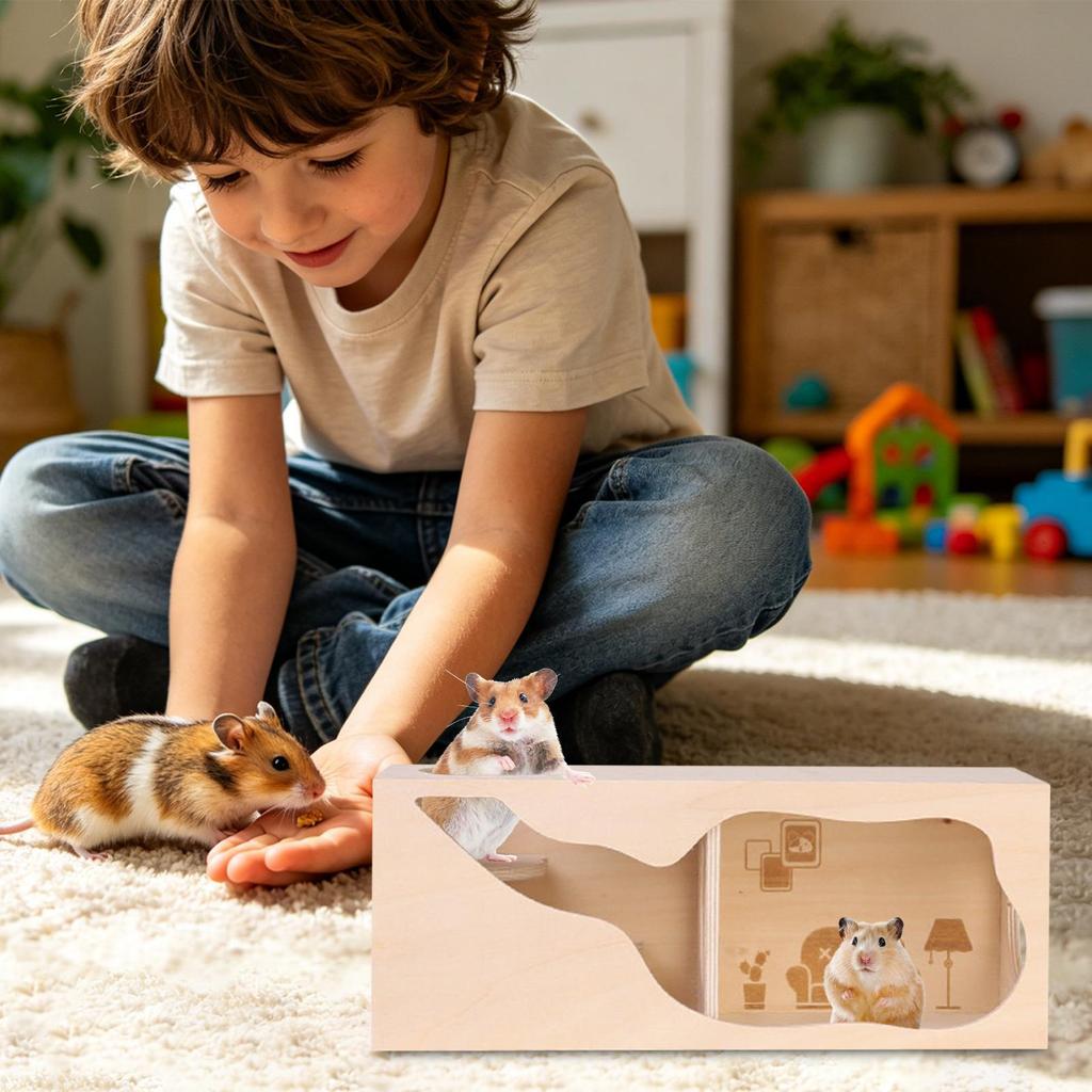 Hamsterkäfig Holz Öffnbares Oberteil Beschäftigung Kleintierhäuser & Gehege Zum Klettern Spielen Erkunden Kaninchen Chinchilla Frettchen