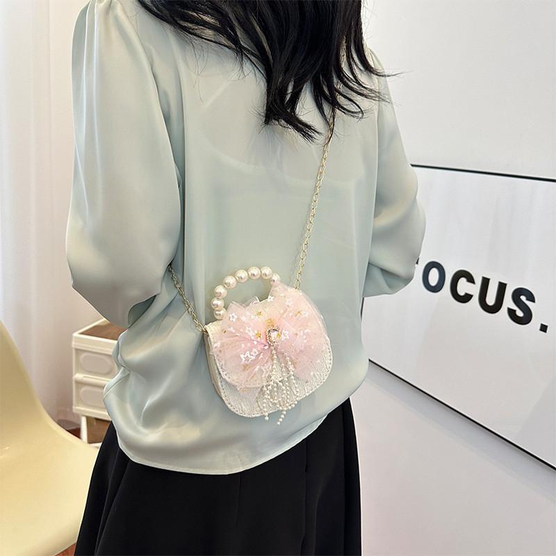 Trendy Saddle Shaped Handbag For Kids With Pearl Accents Ideal Birthday Gift