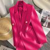 Women Long Sleeve Blazer Jacket Lapel Double Breasted Gold Button Loose Fit Office Casual Suit Outerwear Coat