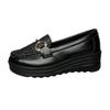 Women's Plus Size Slip-On Loafers, Platform Block Heel Casual Flats with Metal Buckle
