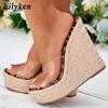 Eilyken PVC Transparent Peep Toe Leopard Grain Platform Wedges Slippers Sandals Women High Heels Female Shoes