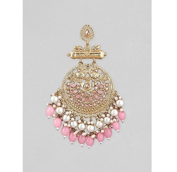 Traditional 22K Gold Plated Handcrafted Crescent Chandbali Earrings with Beads for Women and Girls