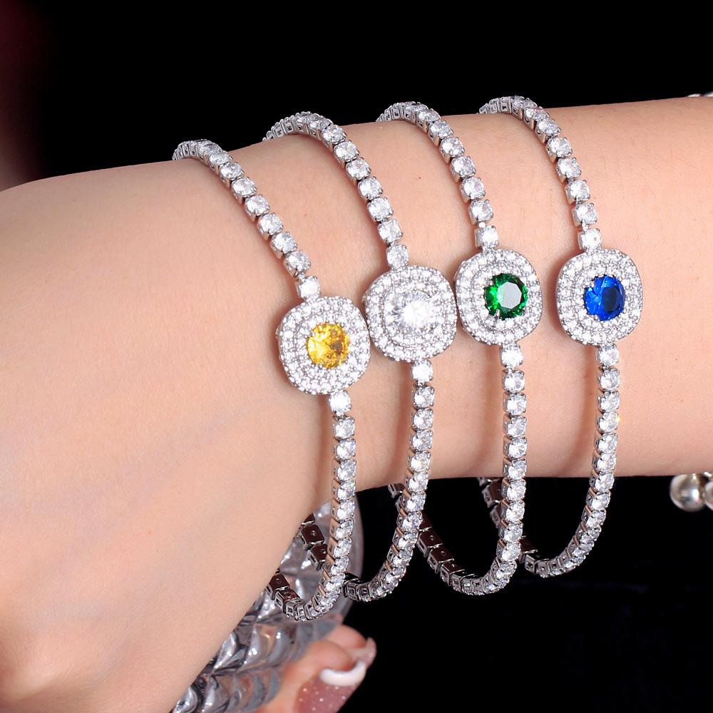 Light Luxury Full Diamond Zircon Bracelet Design Sugar Cube Emerald Gemstone Jewelry
